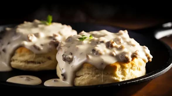 Biscuits and gravy — południowoamerykańskie danie śniadaniowe